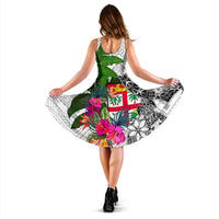 Fiji Midi Dress White - Turtle Plumeria Banana Leaf - Polynesian Pride