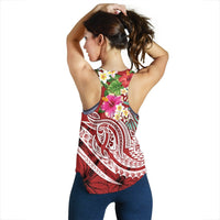 Tahiti Polynesian Women's Racerback Tank - Summer Plumeria (Red) - Polynesian Pride