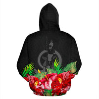 Vanuatu Polynesian Hoodie Black Hibiscus - Polynesian Pride