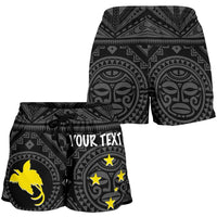 Papua New Guinea Personalised Women's Shorts - Flag With Polynesian Patterns (Black) - Polynesian Pride