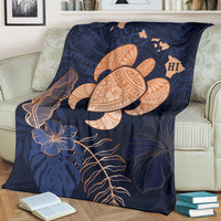 Personalized - Hawaii Kakau Polynesian Turtle Map Premium Blanket - Indigo - Polynesian Pride