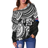 Cook Islands Polynesian Off Shoulder Sweater (Women) - White Turtle - Polynesian Pride