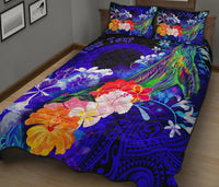 CNMI Custom Personalised Quilt Bed Set - Humpback Whale with Tropical Flowers (Blue) - Polynesian Pride