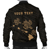 Hawaii Kakau Polynesian Three Turtles Map Personalized Men's Bomber Jacket - Gold - Polynesian Pride