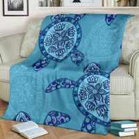Blue Plumeria Turtle Premium Blanket - Polynesian Pride