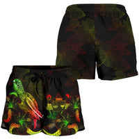 Fiji Polynesian Women's Shorts - Turtle With Blooming Hibiscus Reggae - Polynesian Pride