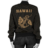 Hawaii Kakau Polynesian Anchor Women's Bomber Jacket - Gold - Polynesian Pride
