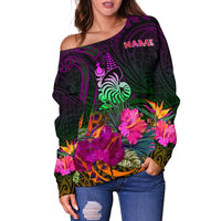 New Caledonia Polynesian Personalised Women's Off Shoulder Sweater - Summer Hibiscus - Polynesian Pride