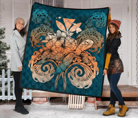 Hawaii Turtle Wave Polynesian Premium Quilt - Hey Style Orange - Polynesian Pride