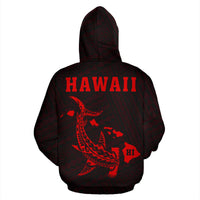 Polynesian Kakau Hammerhead Shark Map of Hawaii Hoodie Red - Polynesian Pride