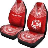 Tonga Custom Personalised Car Seat Cover - Tonga Coat Of Arms Polynesian Chief Tattoo Red Version - Polynesian Pride
