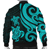Nauru Men's Bomber Jacket - Turquoise Tentacle Turtle - Polynesian Pride