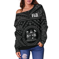 Fiji Women's Off Shoulder Off Shoulder - Fiji Seal With Polynesian Tattoo Style (Black) - Polynesian Pride