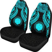 Northern Mariana Islands Polynesian Car Seat Covers Pride Seal And Hibiscus Neon Blue - Polynesian Pride