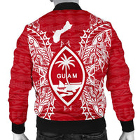 Guam Polynesian Men's Bomber Jacket Map Red White - Polynesian Pride