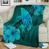Hawaii Whale Swim Poly Turquoise Premium Blanket - Polynesian Pride