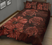 Hawaiian Map Turtle Hibiscus Polynesian Quilt Bedding Set Red Vintage - Polynesian Pride