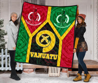 Vanuatu Polynesian Premium Quilt - Vanuatu Flag and Coat Of Arms - Polynesian Pride