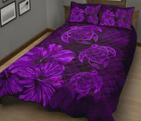 Hawaiian Map Turtle Hibiscus Vintage Polynesian Quilt Bedding Set Purple - Polynesian Pride