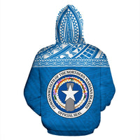 Northern Mariana Islands Polynesian All Over Zip up Hoodie Blue Horizontal Style - Polynesian Pride