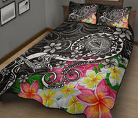 American Samoa Polynesian Quilt Bed Set - Turtle Plumeria (Black) - Polynesian Pride