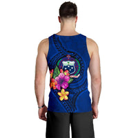 Samoa Polynesian Men's Tank Top - Floral With Seal Blue - Polynesian Pride