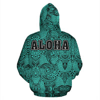 Hibiscus Polynesian Turquoise Hawaii Turtle Hoodie (Zip) - Polynesian Pride