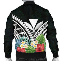 Hawaii Men's Bomber Jacket - Hawaii Coat of Arms & Polynesian Tropical Flowers White - Polynesian Pride