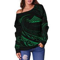 Hawaiian Mauna Kea Polynesian Women's Off Shoulder Sweater - Green - Frida Style - Polynesian Pride