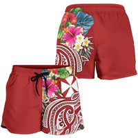 Wallis and Futuna Polynesian Women's Shorts - Summer Plumeria (Red) - Polynesian Pride