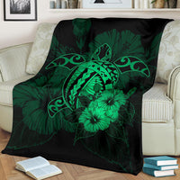 Hawaii Hibiscus Premium Blanket - Harold Turtle - Pastel Green - Polynesian Pride