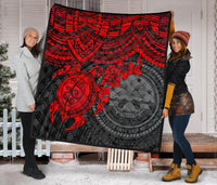 Federated States Of Micronesia Premium Quilt - Federated States Of Micronesia Seal & Red Turtle Hibiscus - Polynesian Pride