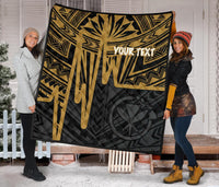 Hawaii Personalised Premium Quilt - Kanaka Maoli With Polynesian Pattern In Heartbeat Style (Gold) - Polynesian Pride