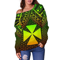 Polynesian Wallis and Futuna Off Shoulder Sweater - Reggae Vintage Polynesian Patterns - Polynesian Pride