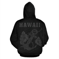 Polynesian Kakau Anchor Hibiscus Hawaii Zip Hoodie Grey - Polynesian Pride