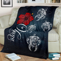 Hawaii Ohana Turtle Hibiscus Galaxy Premium Blanket - Polynesian Pride