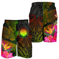 Northern Mariana Islands Polynesian Men's Shorts - Hibiscus and Banana Leaves - Polynesian Pride