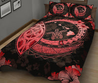 Hawaii Quilt Bed Set - Hawaii Hibiscus Map Polynesian Quilt Bed Set Red - Polynesian Pride