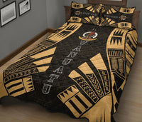 Vanuatu Quilt Bed Set - Vanuatu Coat Of Arms Yellow Tattoo Style - Polynesian Pride