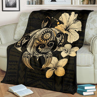 Hibiscus Plumeria Mix Polynesian Gold Turtle Premium Blanket - Polynesian Pride