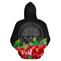 Federated States of Micronesia Zip Hoodie Black Hibiscus - Polynesian Pride
