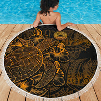American Samoa Polynesia Beach Blanket Turtle Hibiscus Gold - Polynesian Pride