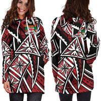 Fiji Women's Hoodie Dress - Tribal Flower Special Pattern Red Color Red - Polynesian Pride