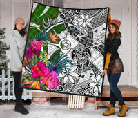 Yap Premium Quilt White - Turtle Plumeria Banana Leaf - Polynesian Pride