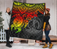 Vanuatu Polynesian Premium Quilt - Vanuatu Coat Of Arms & Reggae Turtle Hibiscus - Polynesian Pride