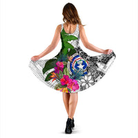 Northern Mariana Islands Midi Dress White - Turtle Plumeria Banana Leaf - Polynesian Pride