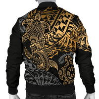 Polynesian Hawaii (Kanaka Maoli) Men Bomber Jacket - Gold Hibiscus Turtle Flowing - Polynesian Pride