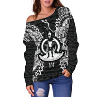 Vanuatu Polynesian Shoulder Sweater Map Black - Polynesian Pride