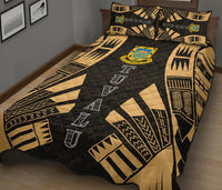 Tuvalu Quilt Bed Set - Tuvalu Coat Of Arms Yellow Tattoo Style - Polynesian Pride