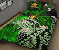 Kanaka Maoli (Hawaiian) Quilt Bed Set, Polynesian Pineapple Banana Leaves Turtle Tattoo Green - Polynesian Pride